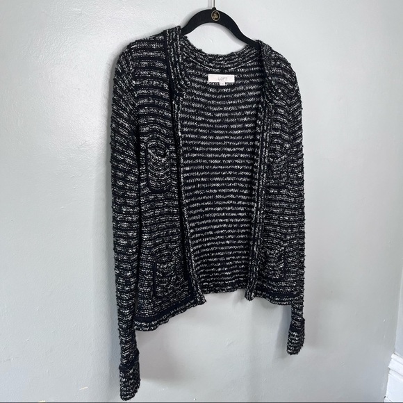 Ann Taylor Loft Cardigan Sweater Black White Stripe Small - Picture 6 of 12